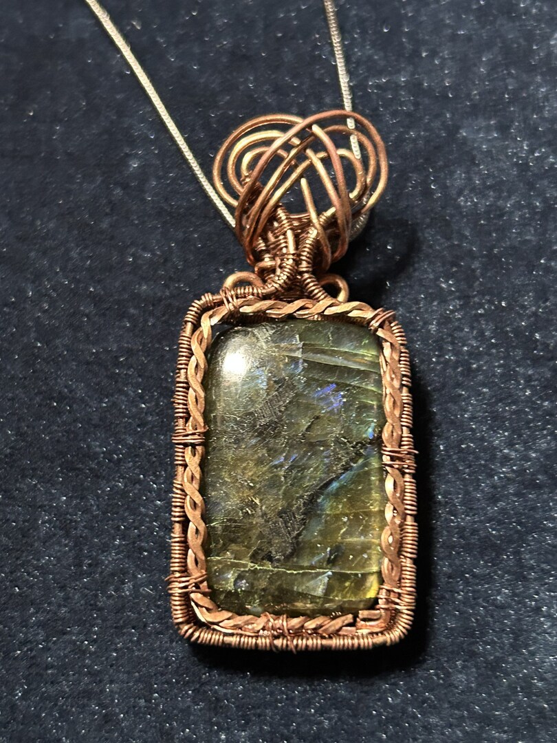 Labradorite Rectangle Pendant Wire Wrapped Non-Traditional Native American Handmade Necklace MakerPlace by Michaels